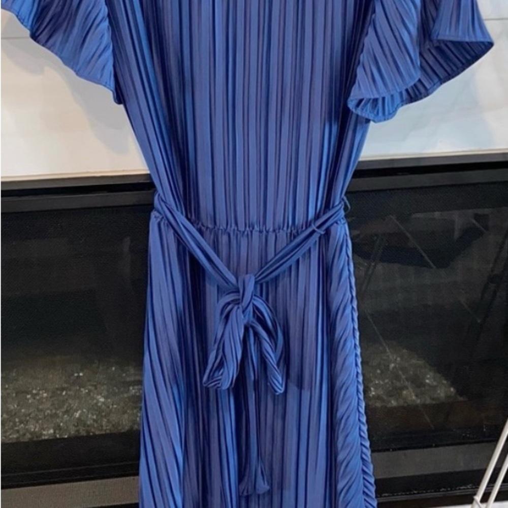 DKNY Womens Blue Pullover Self Tie Waist Short Sleeve A-Line